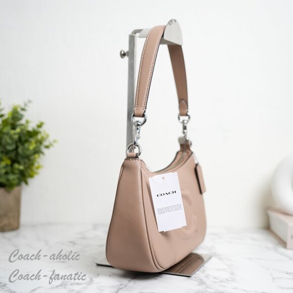 NWT Coach CR099 Teri Smooth Leather Crossbody Bag Purse in Silver/Taupe - Picture 4 of 11